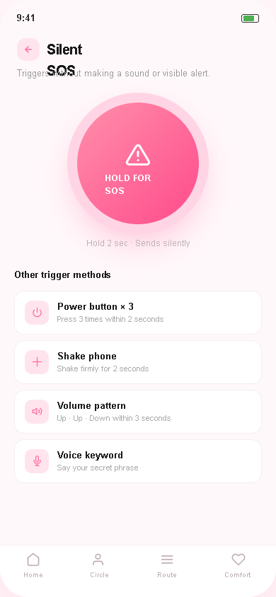 SafMeh — Silent SOS screen
